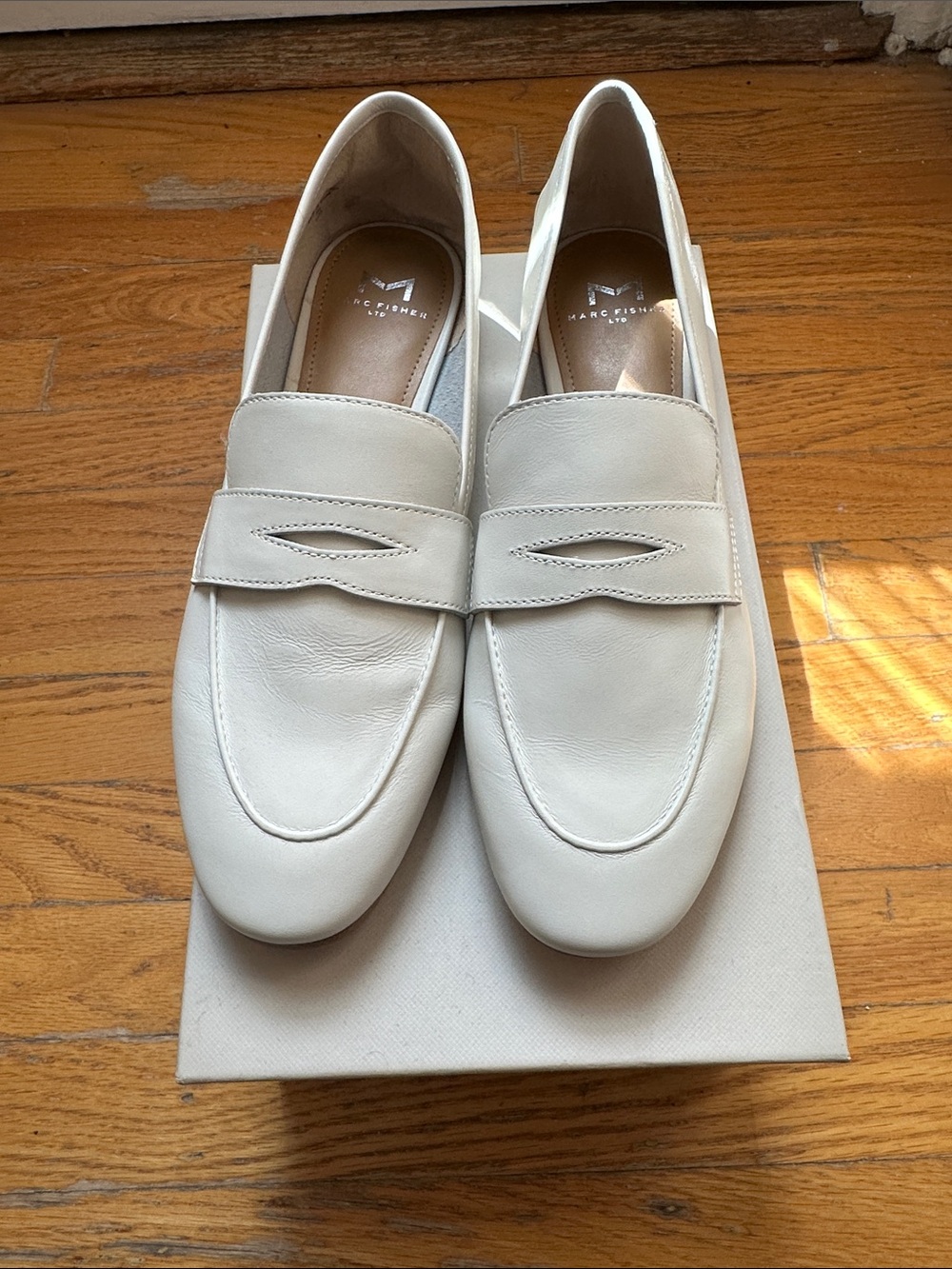 Marc Fisher Off-White Leather Penny Loafers